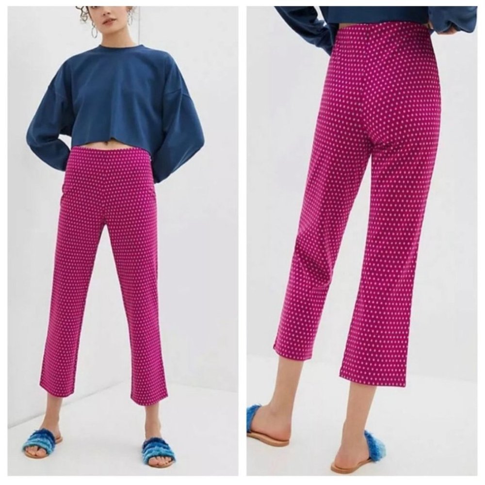 Anthropologie Pink Mikayla Cropped Flare Floral/dot pattern Pants, Sz L